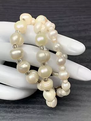 Vintage Real White Pearl Three Strand  8”  Bracelet • $28.50