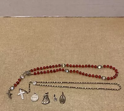 Lot Of Vintage Childs Glass Bead Rosary & Religious Medals 2 Rosaries & 4 Medals • $9.99