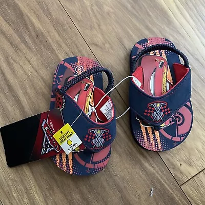 Disney Pixar Cars Toddler Boys Flip Flops Sandals Size 5-6 Lightning McQueen NEW • $4