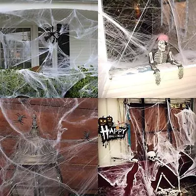 90g HALLOWEEN SPIDER WEB WEBBING 10 SPIDERS COBWEB COB WEBS SCENE DECORATION • £2.89