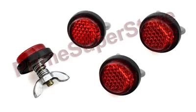 4 Red Motorcycle License Plate Fasteners Reflector/reflective Caps Bolts Screws • $9.91