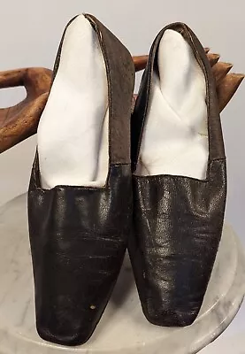 $395 • Buy Rare Hand Sewn 1840’s Leather Square Toe Flat Shoes - Museum Deaccession