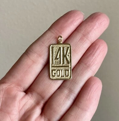 $295 • Buy Retro Vintage 14K Yellow Gold Ingot Dog Tag Pendant Charm, 2.8g 1” Stackable