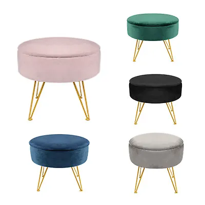 $36.99 • Buy Storage Ottoman Footrest Velvet Round Stool Bench Seat Chest Small Table Chair