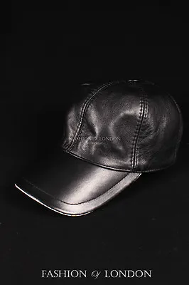 Black & White Peak BASEBALL CAP Real Lambskin 100% Leather Hip-Hop Men's Ladies • £23.75