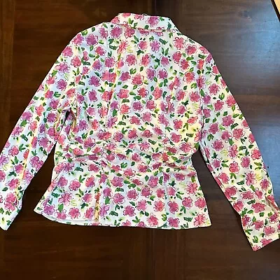 Zara Floral Blazer Style Blouse Rouching Buttons Size Large • $35
