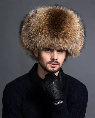 Men Real Fox/Raccoon Fur Ushanka Hat Earmuff Winter Warm Fluffy Fur Caps 58-60cm • $75.99
