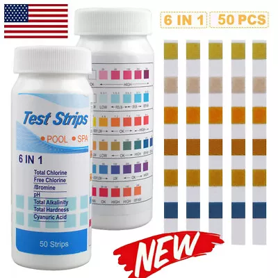 50PCS 6in1 Chlorine Dip Test Strips Hot Tub SPA Swimming Pool PH Tester Paper US • $8.38