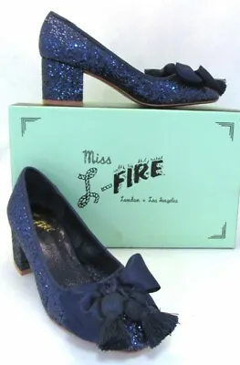 Miss L Fire Sabrina Midnight Blue Glitter Block Heels EU Size 36 US Size 6 $135  • $67