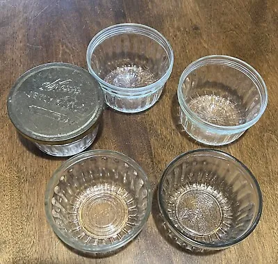 Vintage 1960's Kerr 112 Jam Jelly Flute Glass Canning Jars 8 Oz Lot Of 5 One Lid • $14