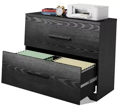  2 Drawer Wood Lateral With Anti-tilt Mechanism Storage Black File Cabinet • $162.52