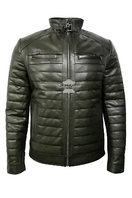 £160.37 • Buy Men's Rock Star Quilted Olive Jacket Casual Biker VEGE Real Napa Leather Jacket