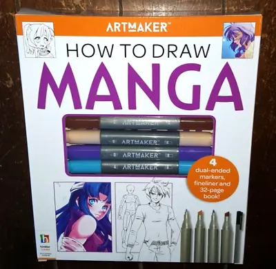 ArtMaker HOW TO DRAW MANGA: 4 Dual-Ended Manga Markers Fineliner 32 Page Book! • $18.64