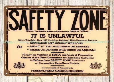 1973 Safety Zone NOS Hunting Trapping PA Game Commission Metal Tin Sign • $18.96