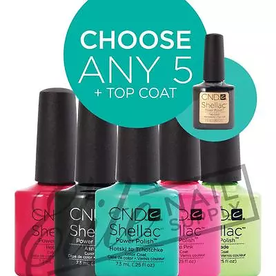 CND SHELLAC Color Coat 7.3ml - Any 5 Colours + Top Coat + Free Remover Wraps  • $141.95