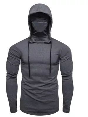 Mens Thin Hoodie Sweatshirt Casual Hoody Pullover Gym Hooded Top Built Face Mask • £10.11