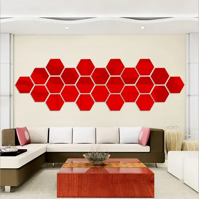 3D Acrylic Hexagon Wall Sticker Removable Mirror Home Decor Art DIY Stickers • $0.72