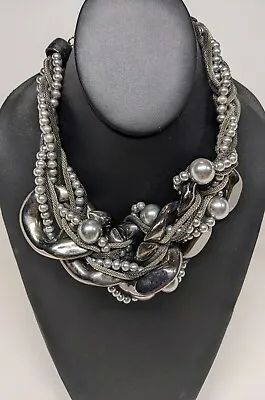 Vintage Silver Tone Multi Strand Braided Necklace W/Clasp 20 In. • $34.99