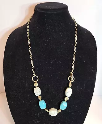 Monet Costume Jewelry Statement Necklace Blue Gray Chunky Stones Toggle Clasp • $23.95