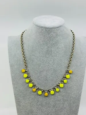 J. Crew Necklace Clear Crystal Neon Green Acrylic Gold Tone 22  Costume Jewelry • $26.95