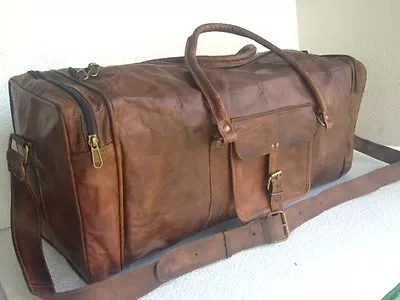 Large Vintage Leather Duffel Travel Gym Sports Overnight Weekend Bag • $113.44