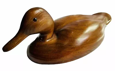 Vintage 1970s Hand Carved Solid Wood Duck Carving Glass Eyes • $29.95