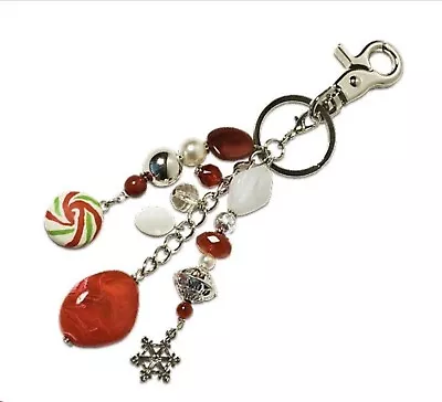 Miche Purse Charm Winter Silver White Red Peppermint NIP Key Chain Charmer • $8