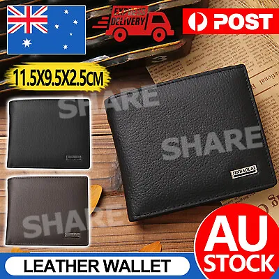 $12.95 • Buy Mens Wallet Black Cowhide Genuine Purse Wallet Leather Card Slots Coin Pocket