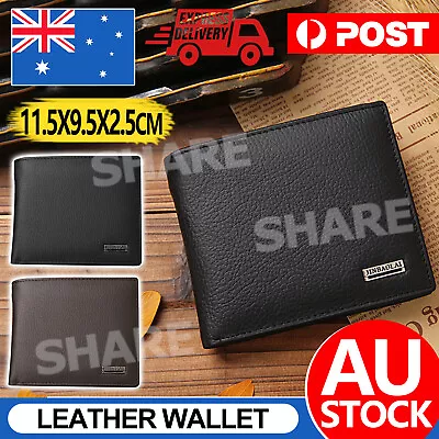 $12.95 • Buy Mens Wallet Black Cowhide Genuine Purse Wallet Leather Card Slots Coin Pocket