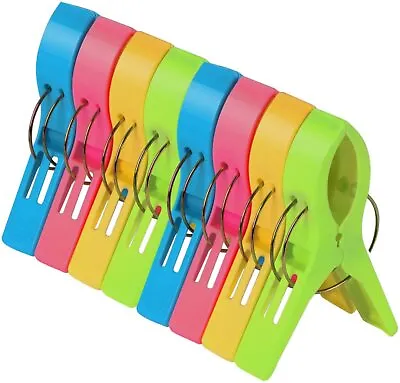 TRIXES Beach Towel Pegs Large Bright Colour X8 NEW Travel Holiday Sunbed Grips • £5.99