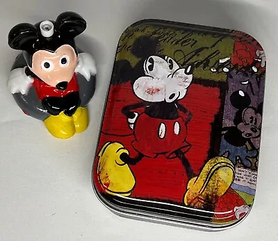 Vintage Disney Mickey Mouse Inner Tube Fishing Bobber And Business Card Size Tin • $19.99