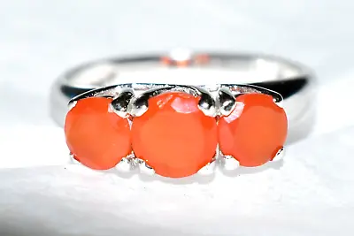 Mexican Fire Opal Ring 9ct White Gold Fire Opal Trilogy Band Ring Size N/7 SALE! • £189.99