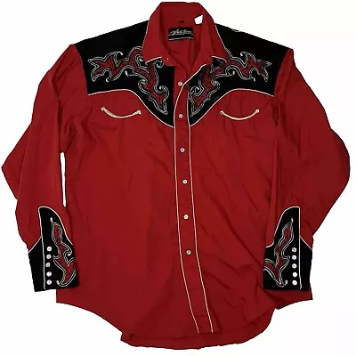 Vintage White Horse Western Shirt Mens Large Red Pearl Snap Cowboy Embroidered • $49.97