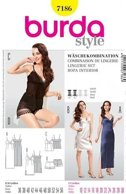 Burda Ladies Easy Sewing Pattern 7186 Night Gowns & Lingerie Set Multisize • £11.99