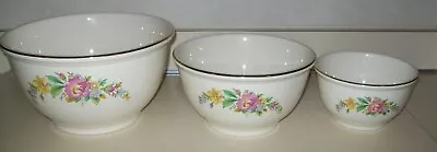 Vintage Homer Laughlin Set 3 Virginia Rose Gold Rims Nesting Mixing Bowls  NICE! • $74.99