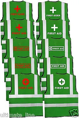 First Aid Printed Green Hi Vis HI VIZ First Aider Safety Vest WAISTCOAT VEST • £9.99