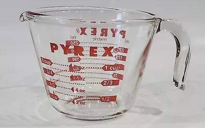 VTG PYREX Glass Measuring Cup Size 1 Cup Made In USA Red Lettering Base PICTURE • $14