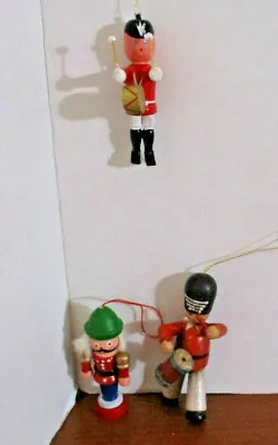 VINTAGE Set Of 3 Wooden NUTCRACKER SOLDIER Christmas Ornaments • $10