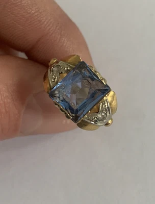 £48 • Buy 18ct Gold Art Deco Emerald Cut Blue Spinel 1920s Ring 18K 750.