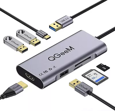 QGEEM 7 In 1 USB 3.0 7 Ports HUB Docking Station USB-C HDMI SD & Micro Card • $18.14