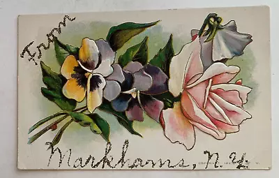 1907 NY Postcard New York  From Markhams NY  Greetings Embossed Flowers Vintage • $5.50