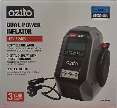 Ozito 12V DC/240V AC Dual Power Inflator Portable Air Compressor & Adapter Kit • $169