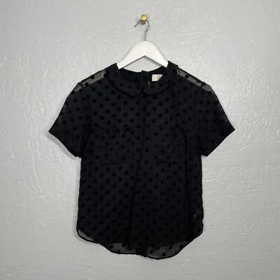 $20 • Buy Dolce Vita DV Women M Black Flocked Polka Dot Blouse Peter Pan Collar Sheer