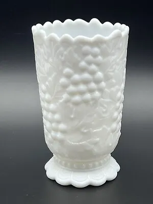 Vintage Imperial Glass Grape White Milk Glass 6  Flower Vase Scalloped Edge • $12.99