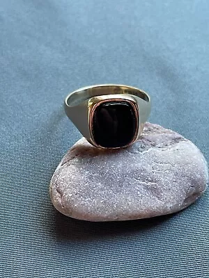 9ct Onyx Signet Ring London 1989 Yellow Gold Maker's Mark GH Size Z And 1/2 • £325