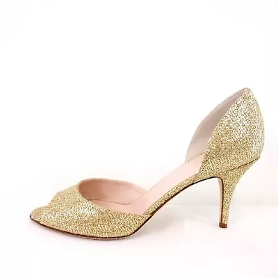 Peeptoes Shoes Kate Spade New York Women's Pumps Stilettos Gold Leather Glitter • $202.54