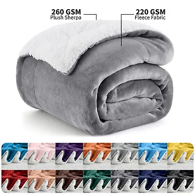 Reversible Sherpa Fleece Throw Queen Size Faux Fur Ultra Soft Sofa Bed Blankets • $22.39