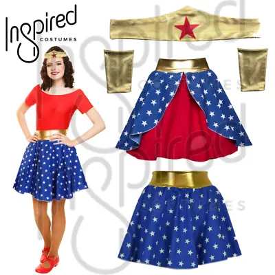 GIRLS Wonder Costume Superhero Tiara HEADBAND GAUNTLET CUFF Fancy Dress • £5.99