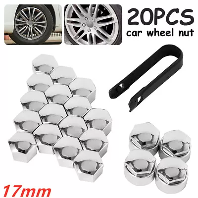 20X 17mm Chrome Alloy Wheel Nut Bolt Covers Caps Key Universal For Car Mc .e • $17.39