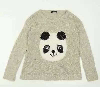 Atmosphere Womens Brown Crew Neck Acrylic Pullover Jumper Size 10 - Panda • £3.75